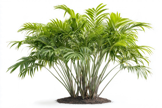 Tropical palm tree with arching fronds f , isolated on white