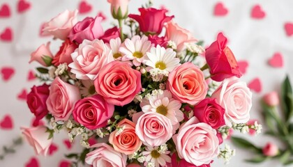 Vibrant floral bouquet, soft pinks, corals