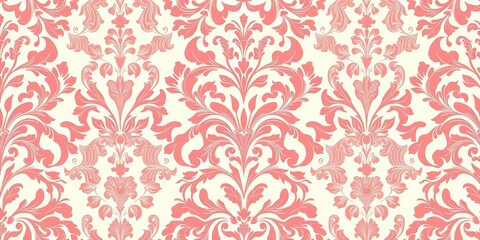 Fototapeta premium Elegant pink & white vintage floral damask wallpaper seamless vector pattern, textile, elegant