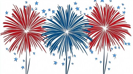 Red, white and blue fireworks and stars for patriotic celebration