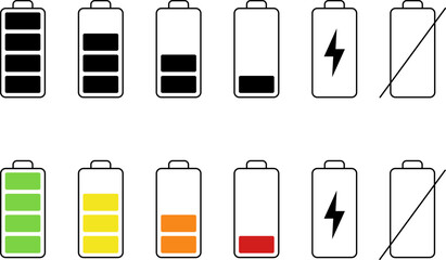 Battery life icon set, battery charge indicator. Battery charge level indicator. Charge battery Icon Set. Battery Charging And Power Level Symbol Collection. Isolated Vector Illustration