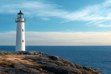 Obraz premium A lighthouse standing on a rocky shore representing guidance and maritime safety
