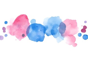 A watercolor painting of a blue and pink swirl with a white background