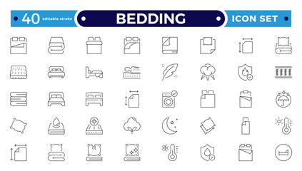 Bedding outline icon. Collection of Icons of Wardrobe, Bed, Sofa, Table, Chair Drawn with Thin Line for apps, web sites, banners. Editable stroke outline icon.
