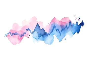 A watercolor painting of mountains and a blue wave