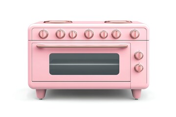 Obraz premium Pink retro kitchen appliance, oven and stove with rose gold details on white background