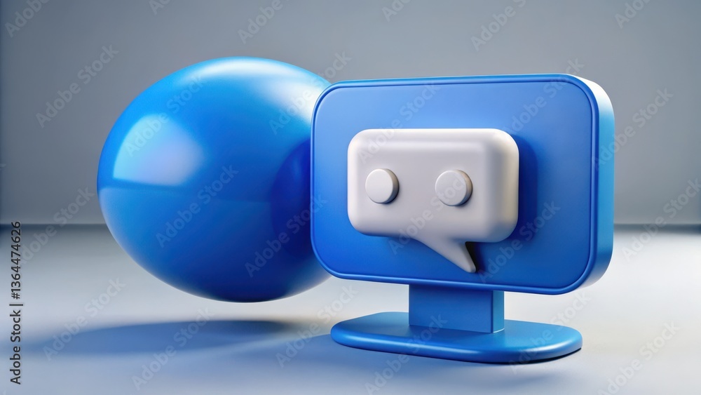Poster digital dialogue: a 3d rendering shows a speech bubble hovering in front of a monitor, representing 