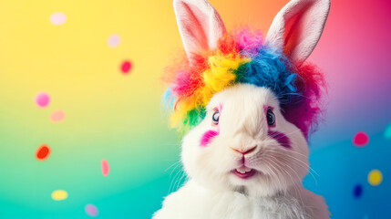 Rainbow Carnival Bunny:  photography education or social media spring campaign.Generative AI