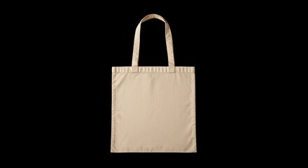 Beige Cotton Tote Bag Mockup on Black Background