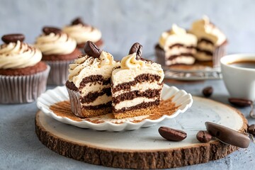 Tiramisu cupcakes with mascarpone cheese frosting and coffee