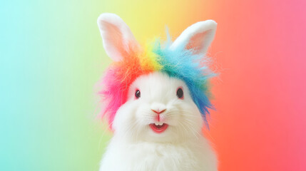 Obraz premium Rainbow Carnival Bunny: photography education or social media spring campaign.Generative AI