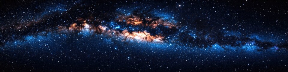 Fototapeta premium A cosmic panorama, showcasing a vibrant Milky Way galaxy with swirling nebulae and countless stars