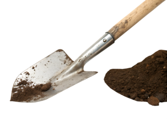 shovel in the ground isolated on white background,  PNG.
