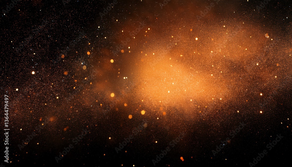 Poster a captivating display of shimmering particles and dust, creating an ethereal atmosphere against a da