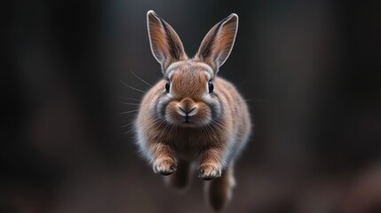 Obraz premium Adorable rabbit mid-leap, focused gaze
