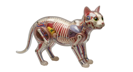 Detailed Anatomical Model of a Cat Showing Internal Organs, Muscles, and Skeletal Structure for Educational Purposes in Biology and Anatomy Studies
