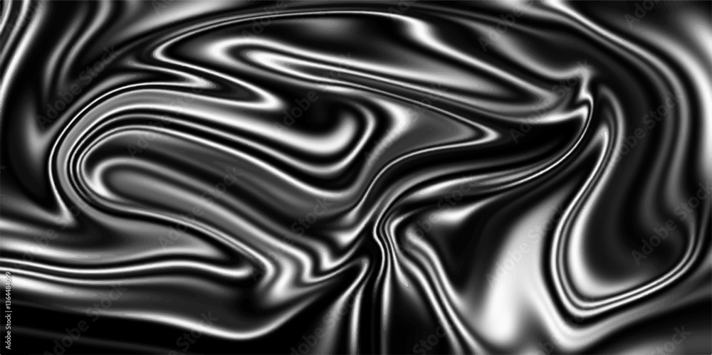 Poster abstract flowing liquid curve line in grey silver black metallic. glossy pattern cool background tex