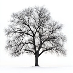 Bare Tree Silhouette Against a Soft White Background in Winter: Minimalist Aesthetic