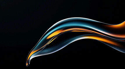 Abstract orange cyan curved wave fluids flowing on black background,transparent gradient glass or metal flow background for banner wallpaper poster cover design with design