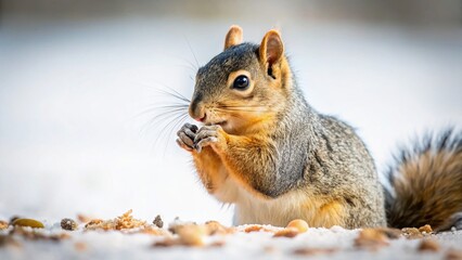 Minimalist Fox Squirrel Enjoying Seeds: A Close-Up Study in Nature