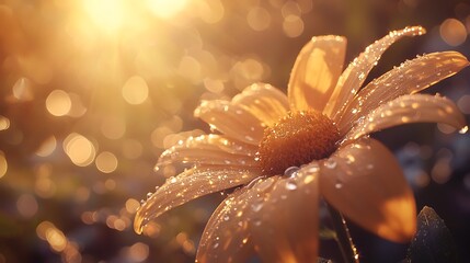 Fototapeta premium Golden dew-kissed flower at sunset
