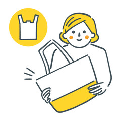 エコバックを持参する買い物客　ストックイラスト素材
