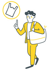 エコバックを持参する買い物客　ストックイラスト素材
