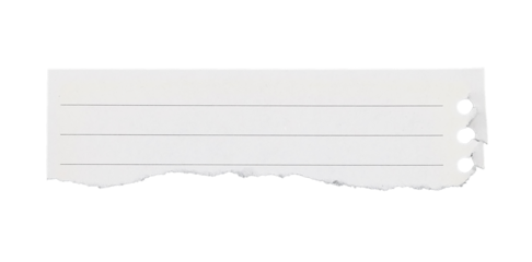 Blank torn note paper with lines on transparent background