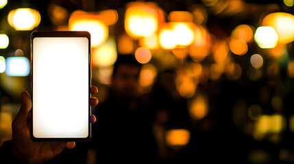 Digital Interface in hand: A close-up shot shows a person holding a sleek digital tablet with its screen illuminated against a blurred, atmospheric backdrop. Capture the essence of connectivity. 