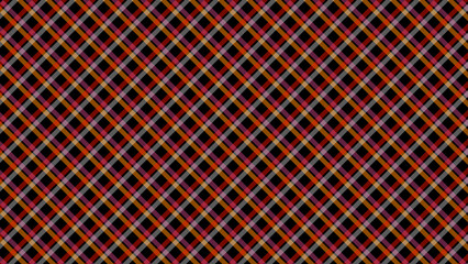 Multicolor diagonal check in the black background. Plaid checkered seamless pattern.