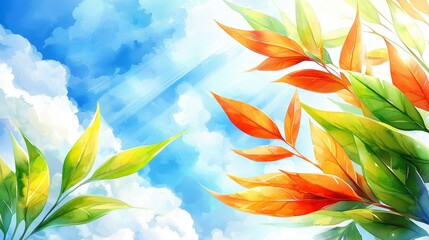 Fototapeta premium Vibrant autumn leaves in a clear blue sky nature scene digital art outdoor setting aerial view seasonal beauty