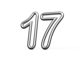 Obraz premium Number Seventeen 17 Made Of Silver Metallic White Background 3D Illustration