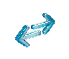 Transparent glass-like 3D bidirectional arrows symbolizing exchange and transfer. 3d illustration