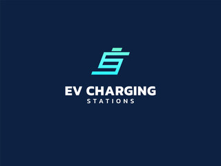 Fototapeta premium Electric vehicle charging with Battery lines Shape Symbol logo vector design concept. EV charging logotype symbol for Electric Car, EV station, ui, infographic, clean energy, new technology.
