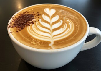 Warm Latte Art Coffee Cup Soft Light. AI Generated