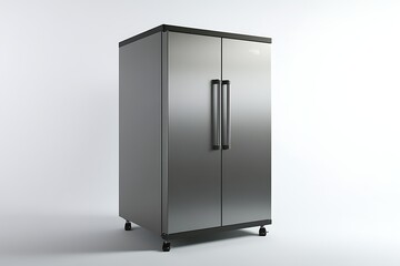Fototapeta premium New Stainless Steel Fridge on Wheels Isolated on White Background. Product Photography for Advertising