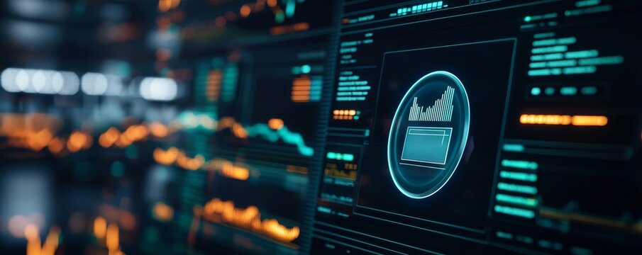 Financial literacy personal finance and budgeting concept. Digital interface with data visualization and analytics metrics displayed.