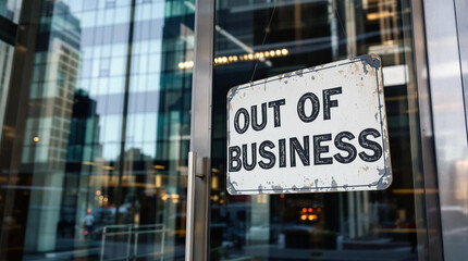 Fototapeta premium a company went bankrupt, so they put up a out of business sign in front of the glass door