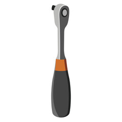 Ratchet wrench tool with black and orange handle on a white background. Concept of mechanical equipment and hand tools. Vector illustration