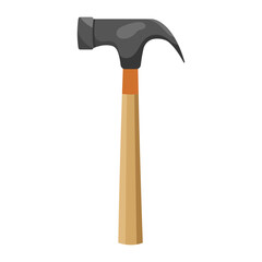 Claw hammer with wooden handle in a flat style on a white background. Concept of construction, carpentry, and repair tools. Vector illustration