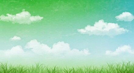 Serene Green Meadow Peaceful Sky. AI Generated