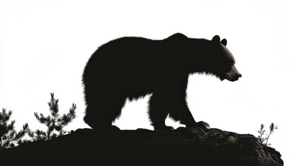 Obraz premium Brown Bear Silhouette with Wild Animal, and Nature.