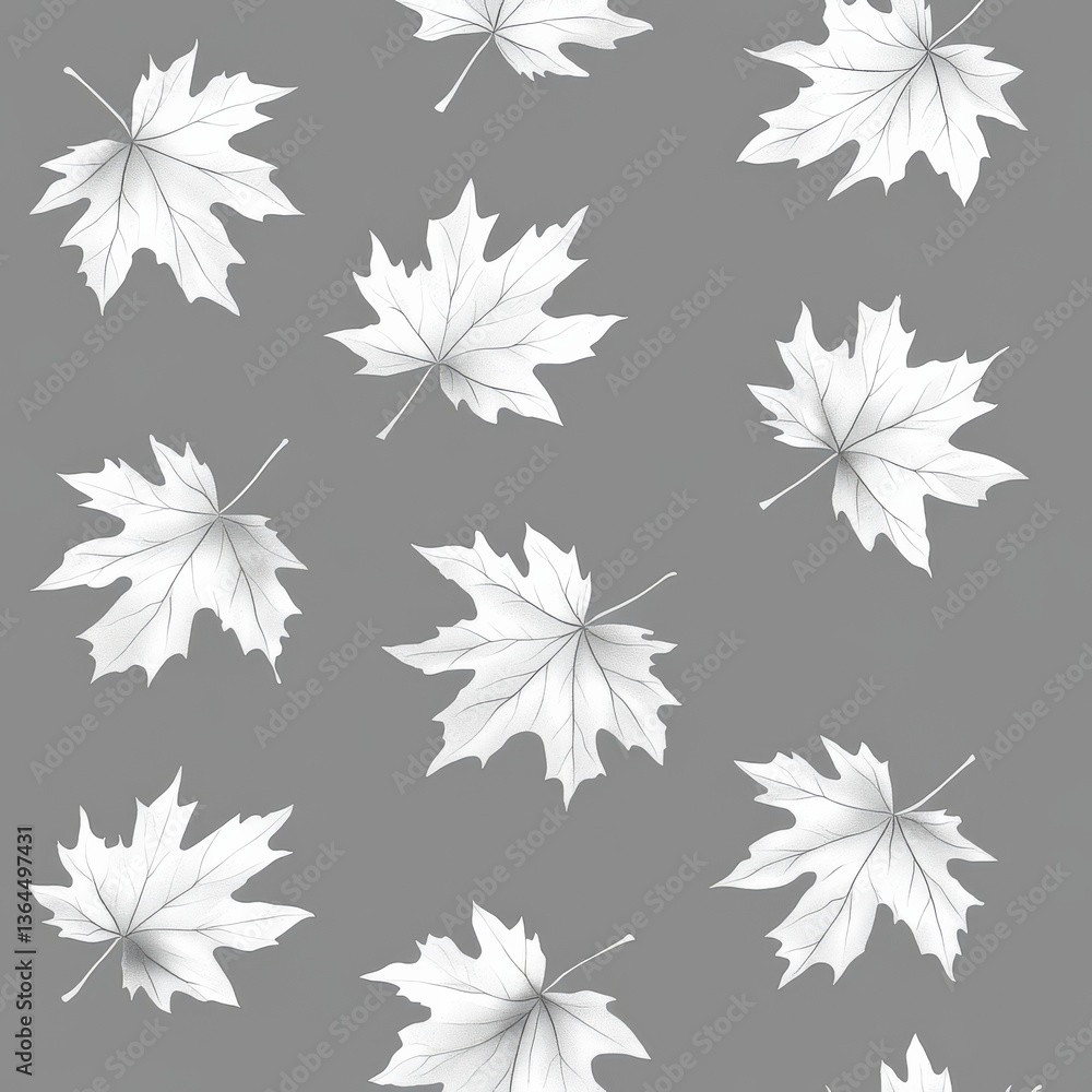 Poster elegant gray: a minimalist maple leaf pattern with subtle texture and soft white hues for a calming 