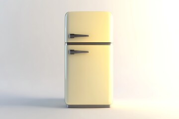 Cream refrigerator on a white background, isolated, for kitchen appliances, home, or design