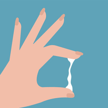 White sticky vaginal discharge in hand woman against isolated background. vector illustration. Vaginal discharge icon. woman vaginal healths.