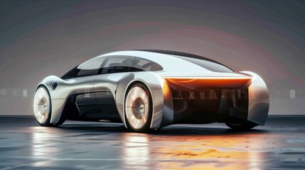 Futuristic car design with sleek lines and glowing lights