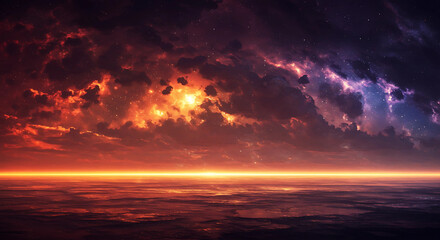 Fototapeta premium A dramatic sky over water with vivid colors and clouds