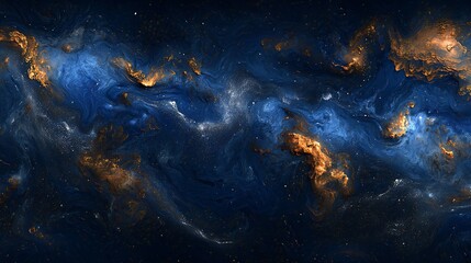 Obraz premium Abstract Cosmic Nebula Swirl Blue Gold and Starry Night Sky Art Background