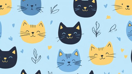 Cute Cat Pattern with Seamless, Pastel, and Background.