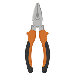 Pliers with orange and black rubber handles shown on a white background. Concept of hand tools, construction, and repair work. Vector illustration